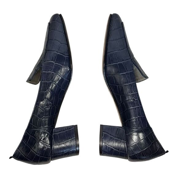 Boden | Navy Leather Croc Block Heel Slip On Loafers EU 40 Casual Classic 8.5 - Picture 5 of 11
